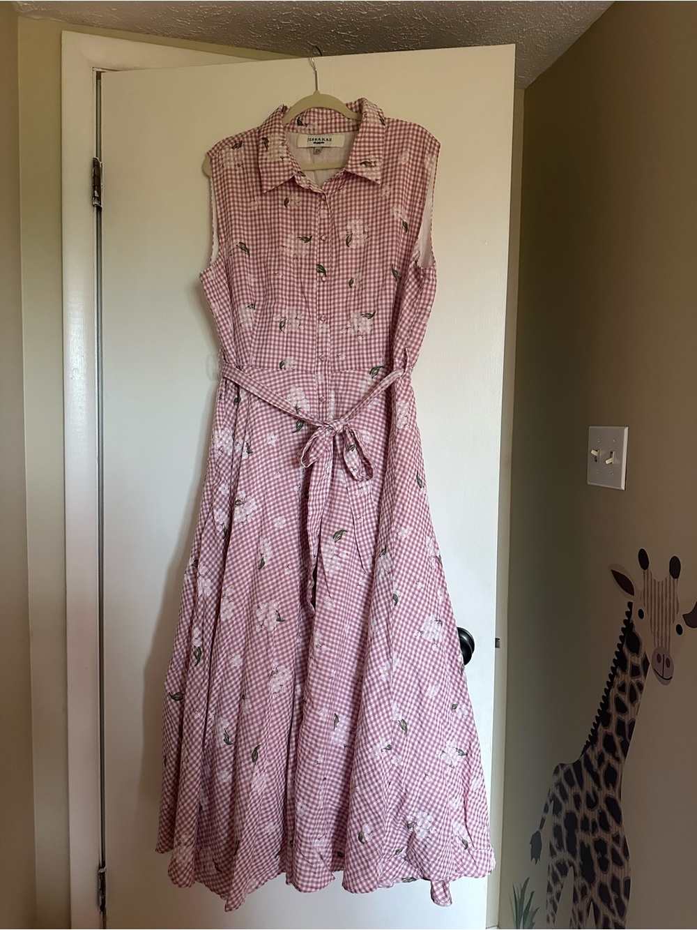 JessaKae Pink Gingham Floral Sleeveless Maxi Dress